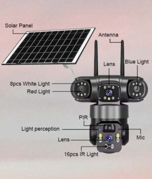 New SolarGuard 3-Cam Triple-Lens Solar Camera V380
